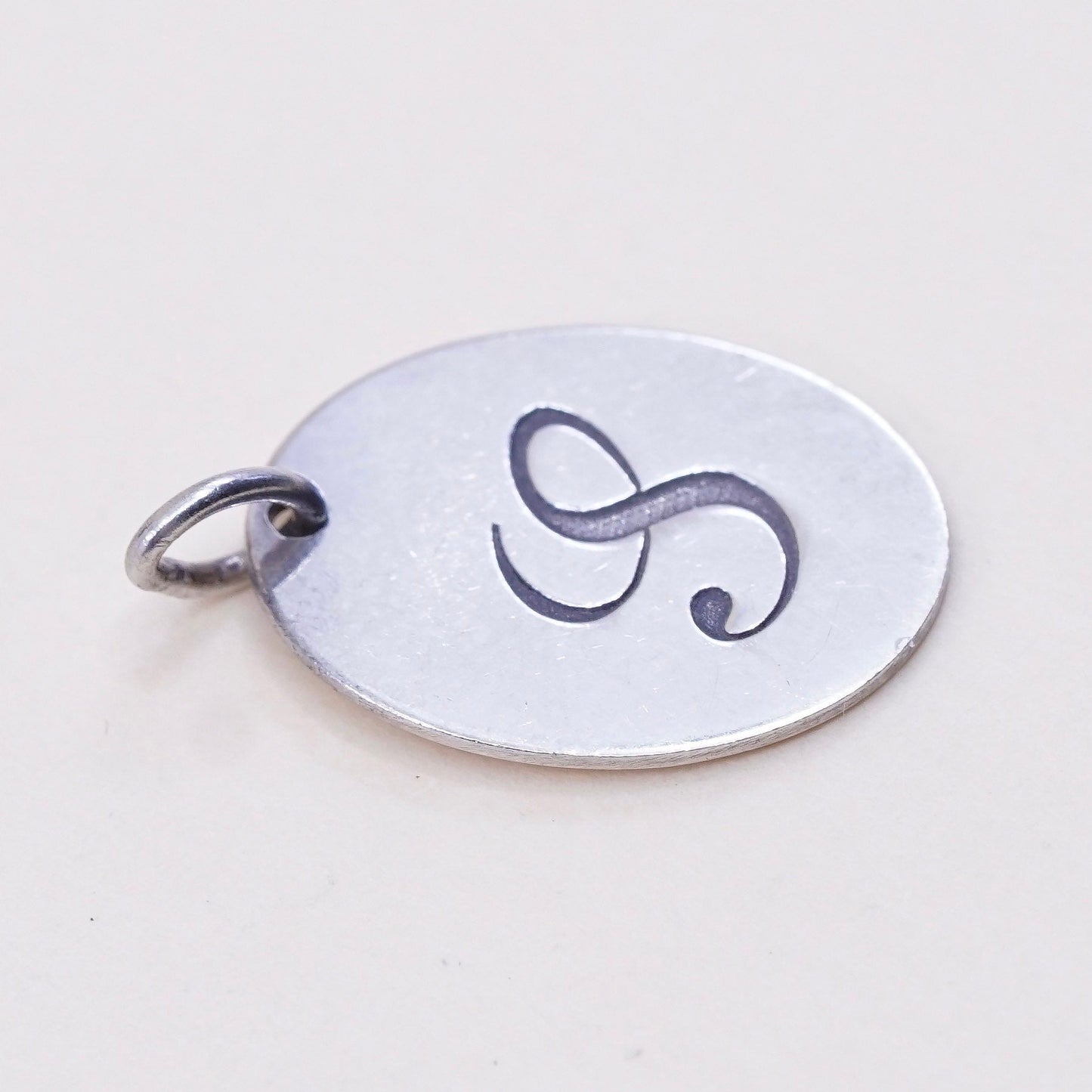 Vintage MWS sterling silver handmade pendant, 925 tag charm with initial “S”