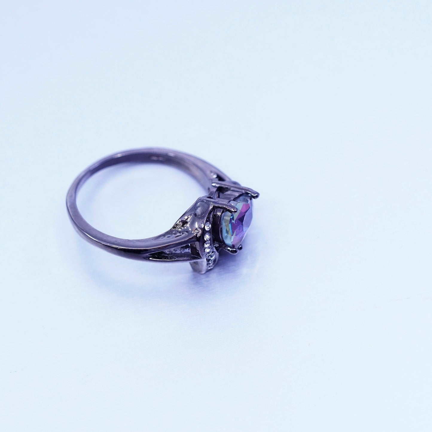 Size 10.25, vintage Sterling 925 silver handmade oxidized ring amethyst and Cz