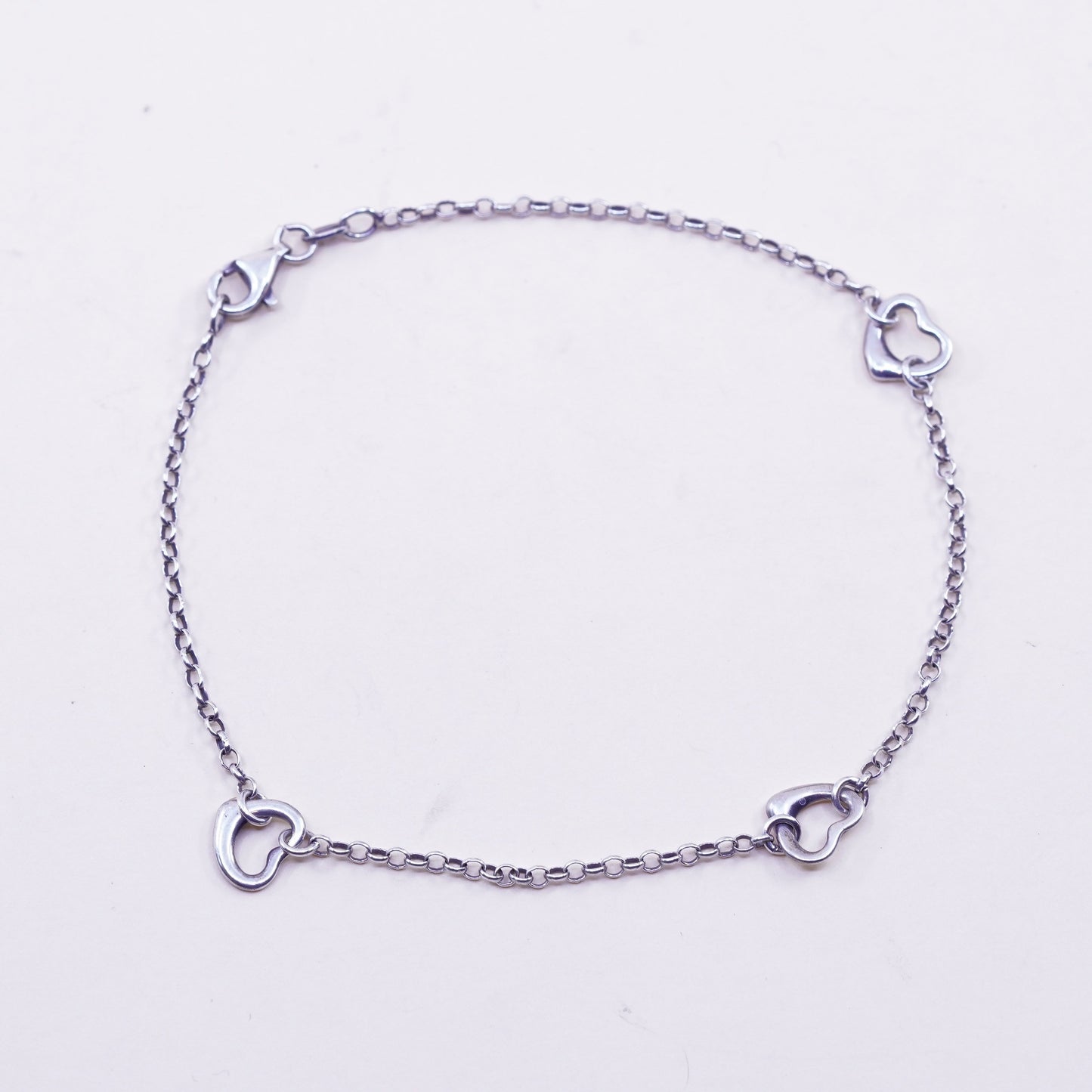 10.5”, Italy sterling silver anklet bracelet, 925 circle chain with heart charm