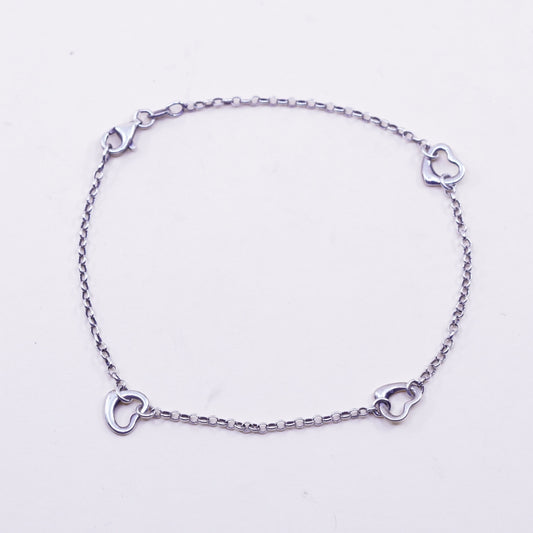 10.5”, Italy sterling silver anklet bracelet, 925 circle chain with heart charm