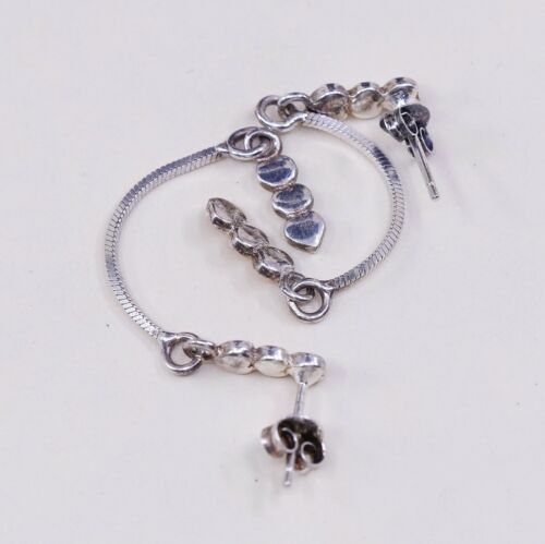 Vtg Simple Handmade 925 Sterling Silver Heart Dangle Earrings, Stamped 925 Italy