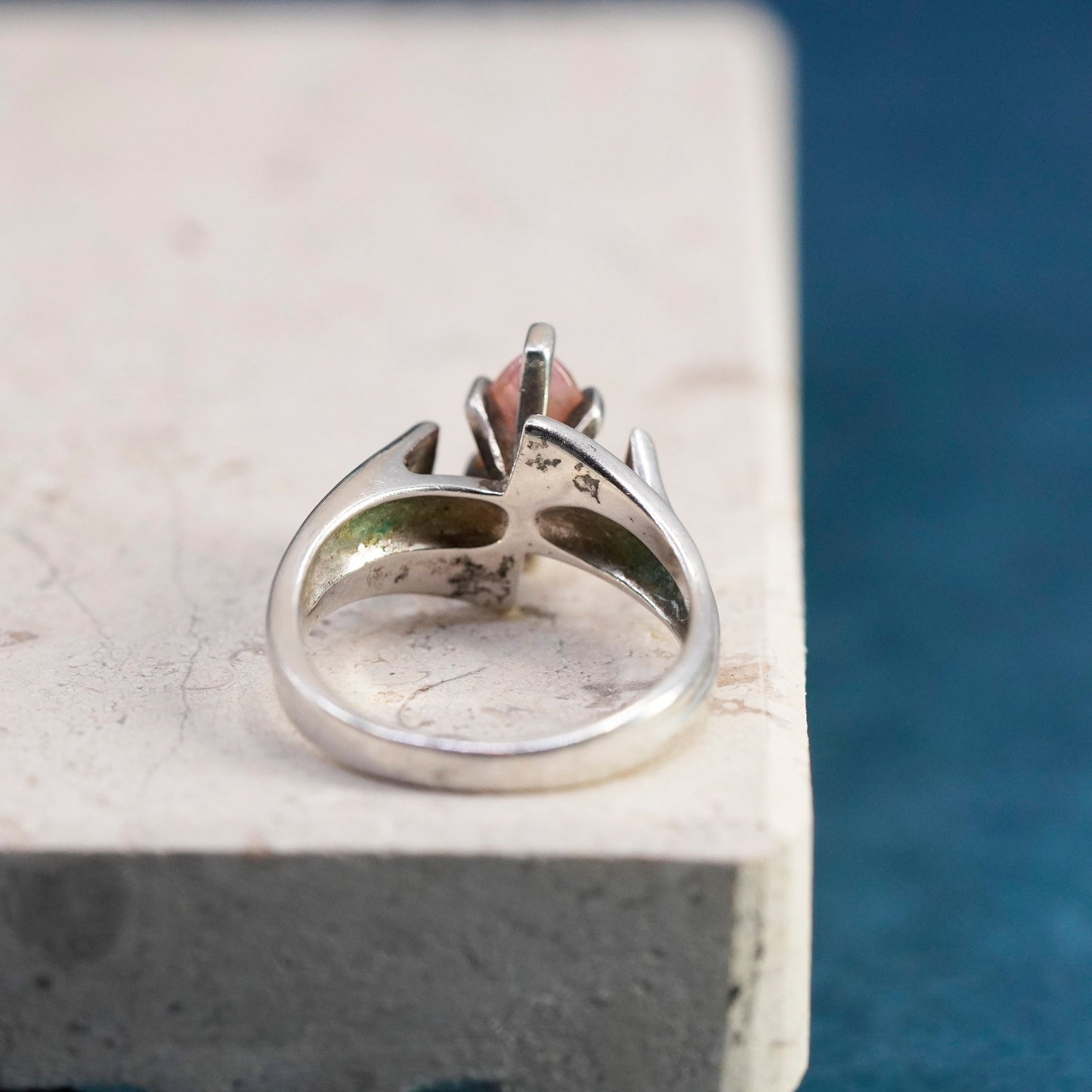 Size 6.25, vintage Sterling 925 silver handmade ring with pink crystal
