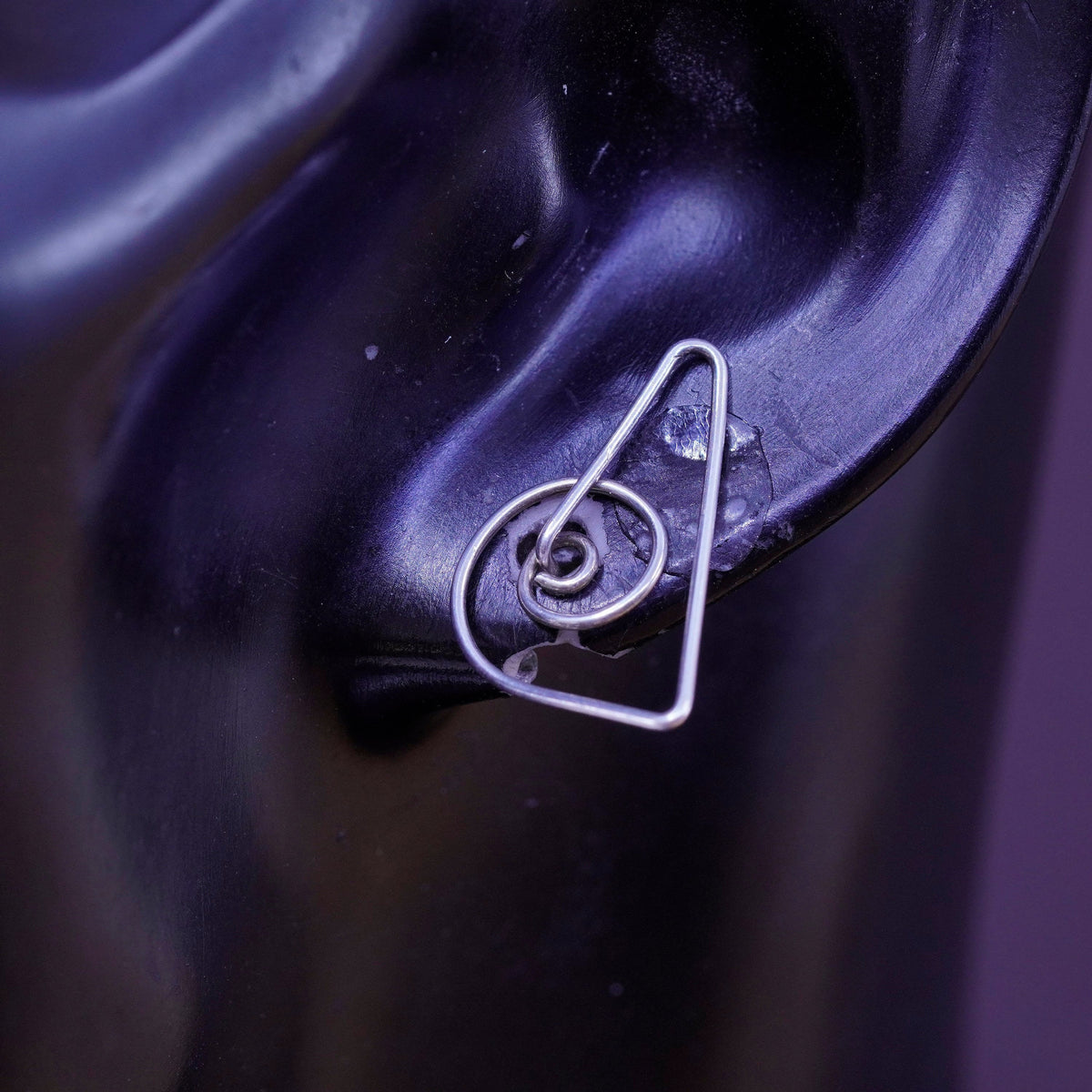 Vintage Sterling silver handmade earrings, 925 heart studs