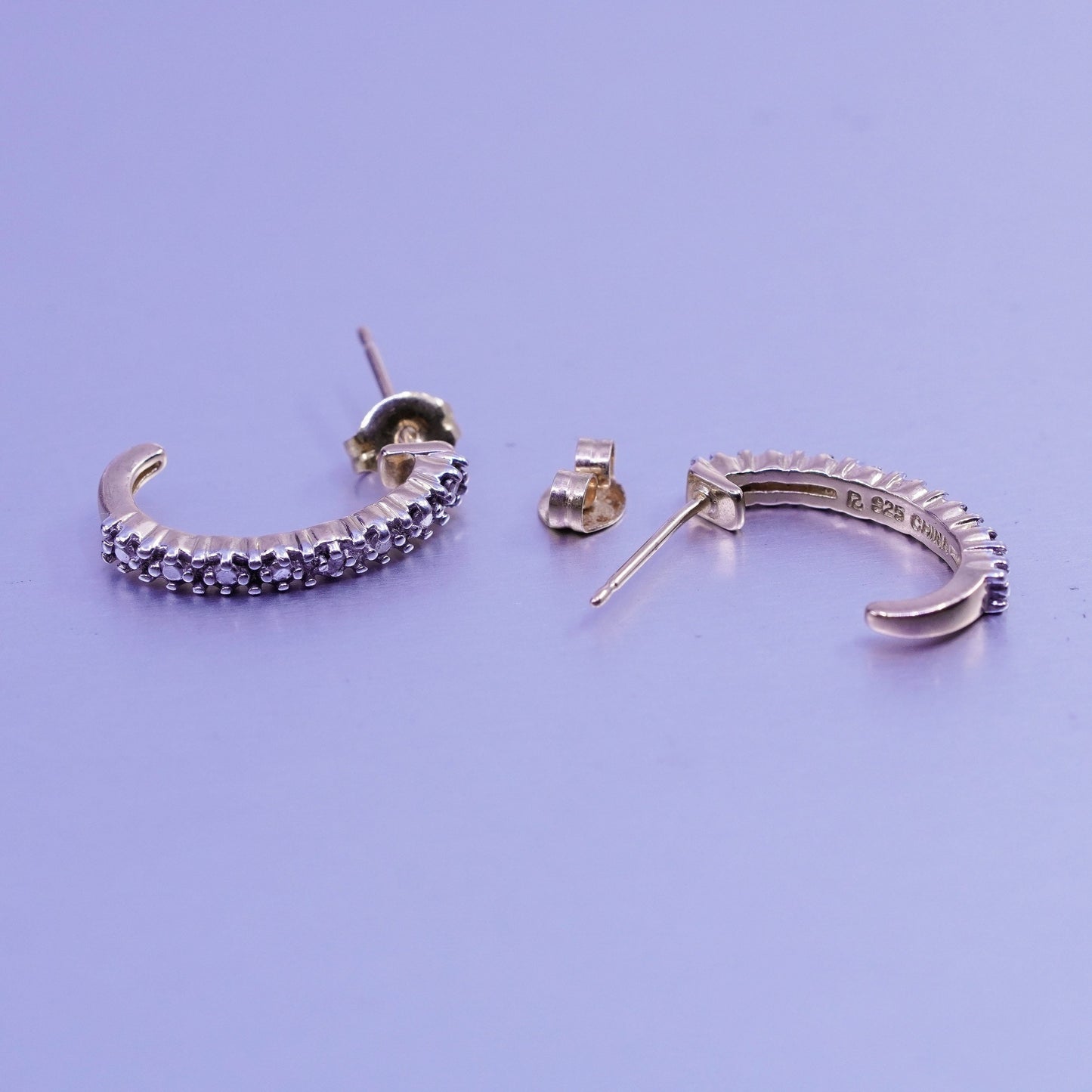 0.75”, vermeil gold over Sterling silver earrings, 925 hoops with diamond