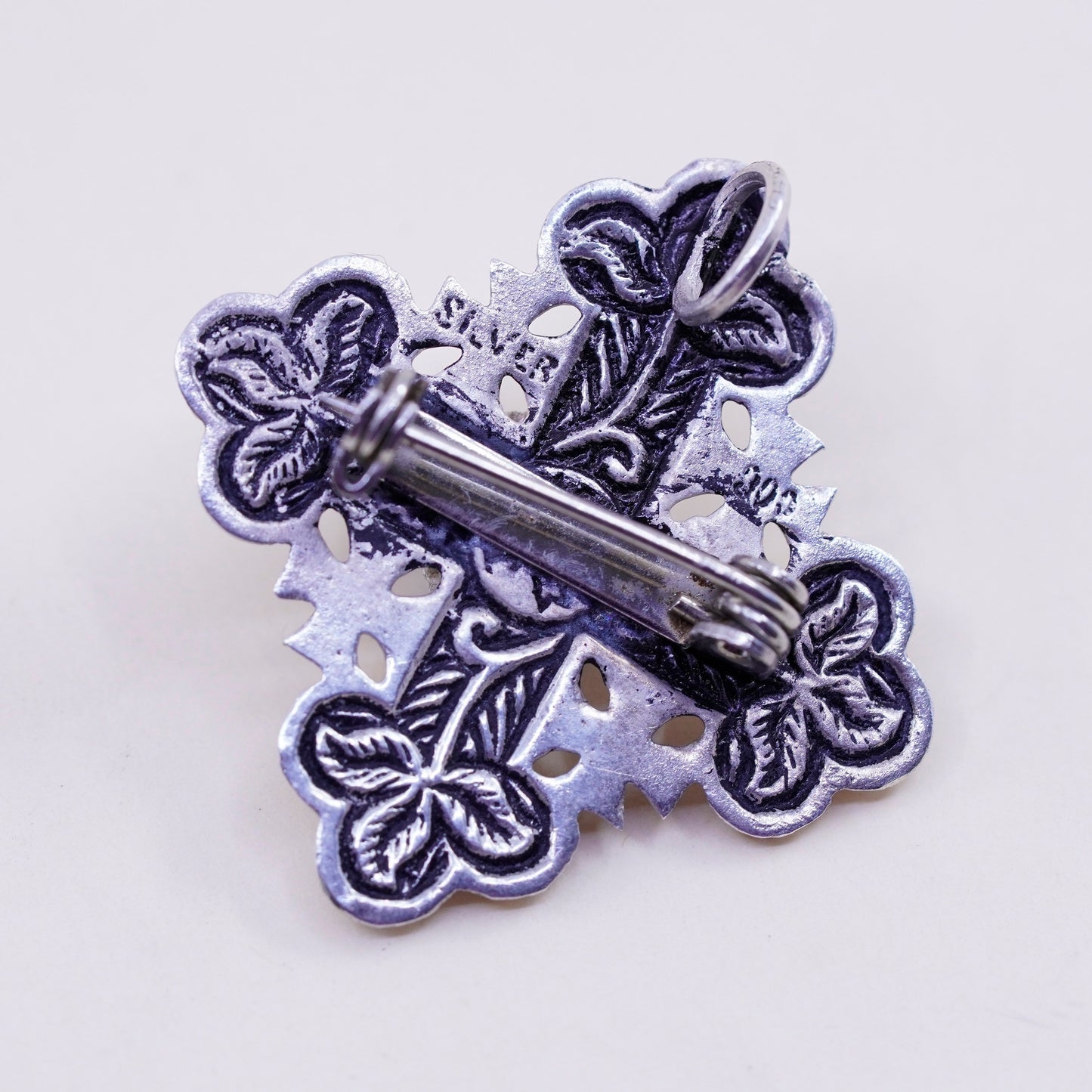 Vintage Sterling silver handmade brooch, 800 Jerusalem cross pendant