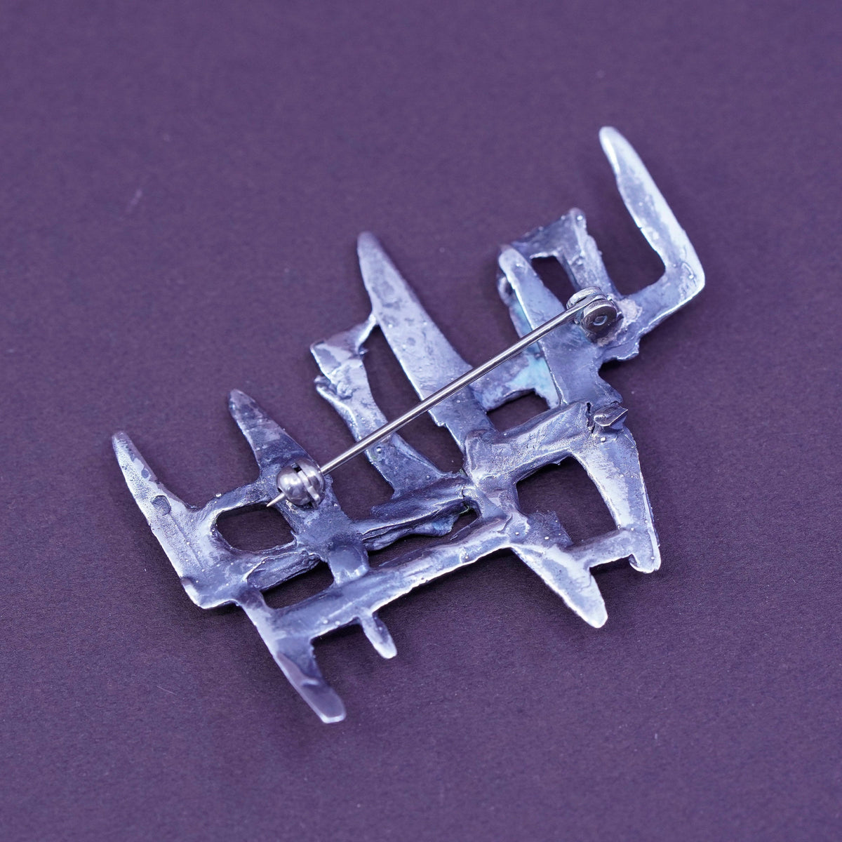 Vintage handmade sterling 925 silver modern strip brooch