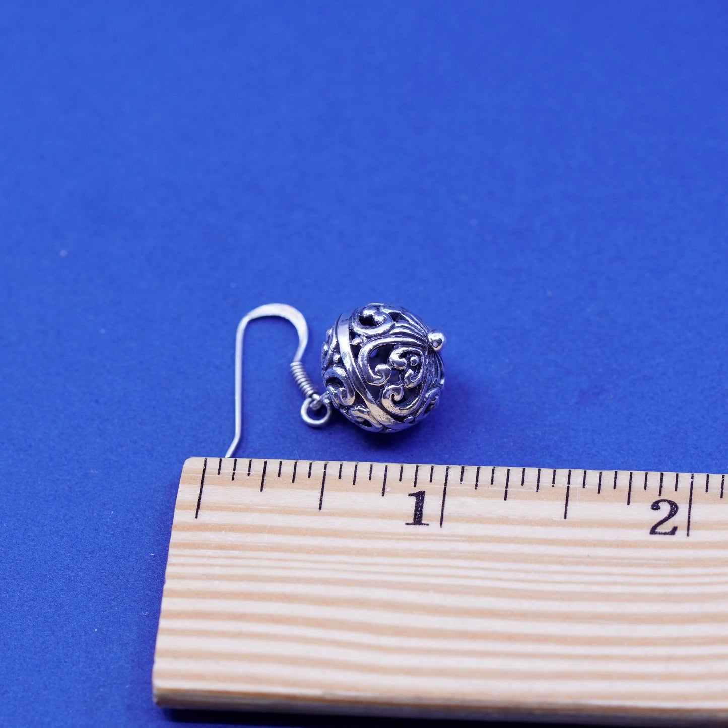Vintage sterling silver handmade earrings, 925 filigree Bali drops