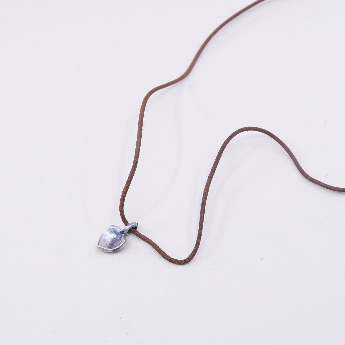 16”, Native American leather necklace and Sterling 925 silver heart pendant
