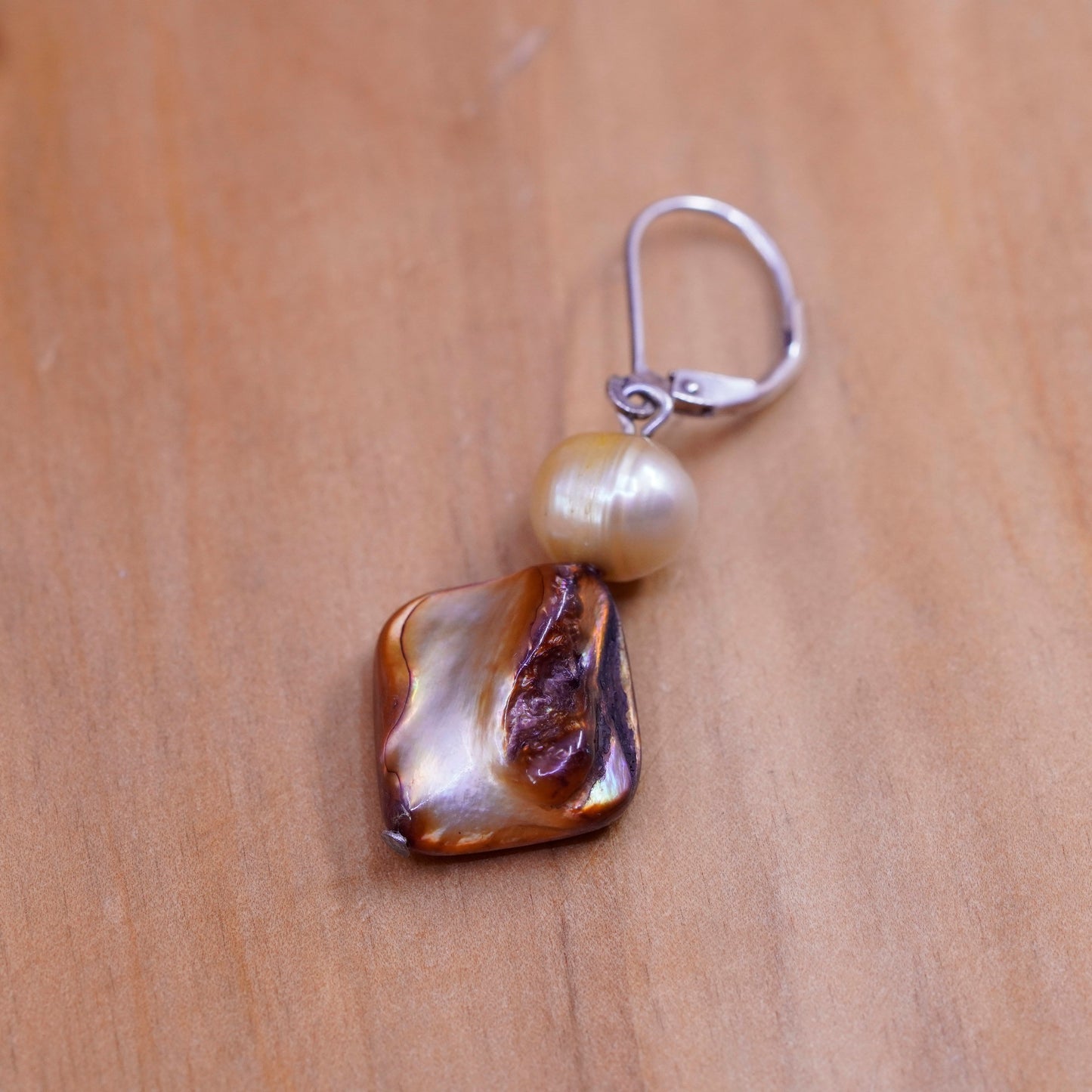 Vintage Sterling 925 silver handmade earrings with pearl abalone