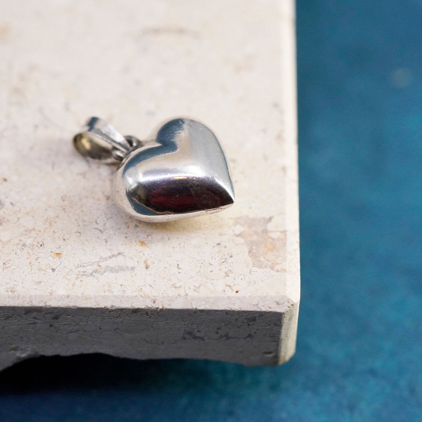 Vintage Sterling silver handmade pendant, puffy 925 heart