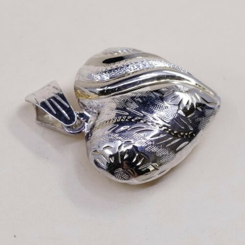 Vintage sterling silver handmade pendant, fine 925 silver Puffy heart charm