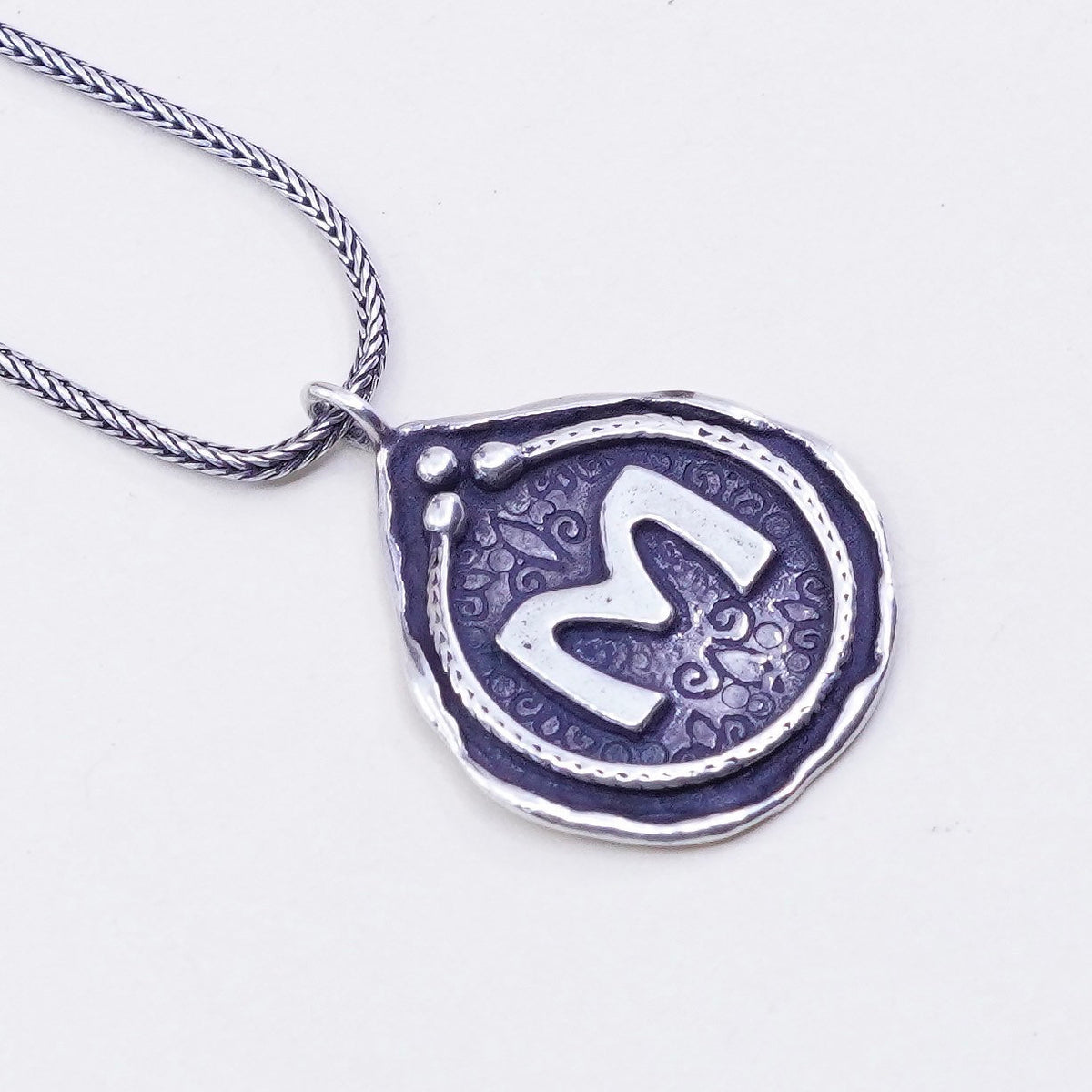 18”, Israel Shablool Didae sterling silver 925 necklace, wheat chain initial M