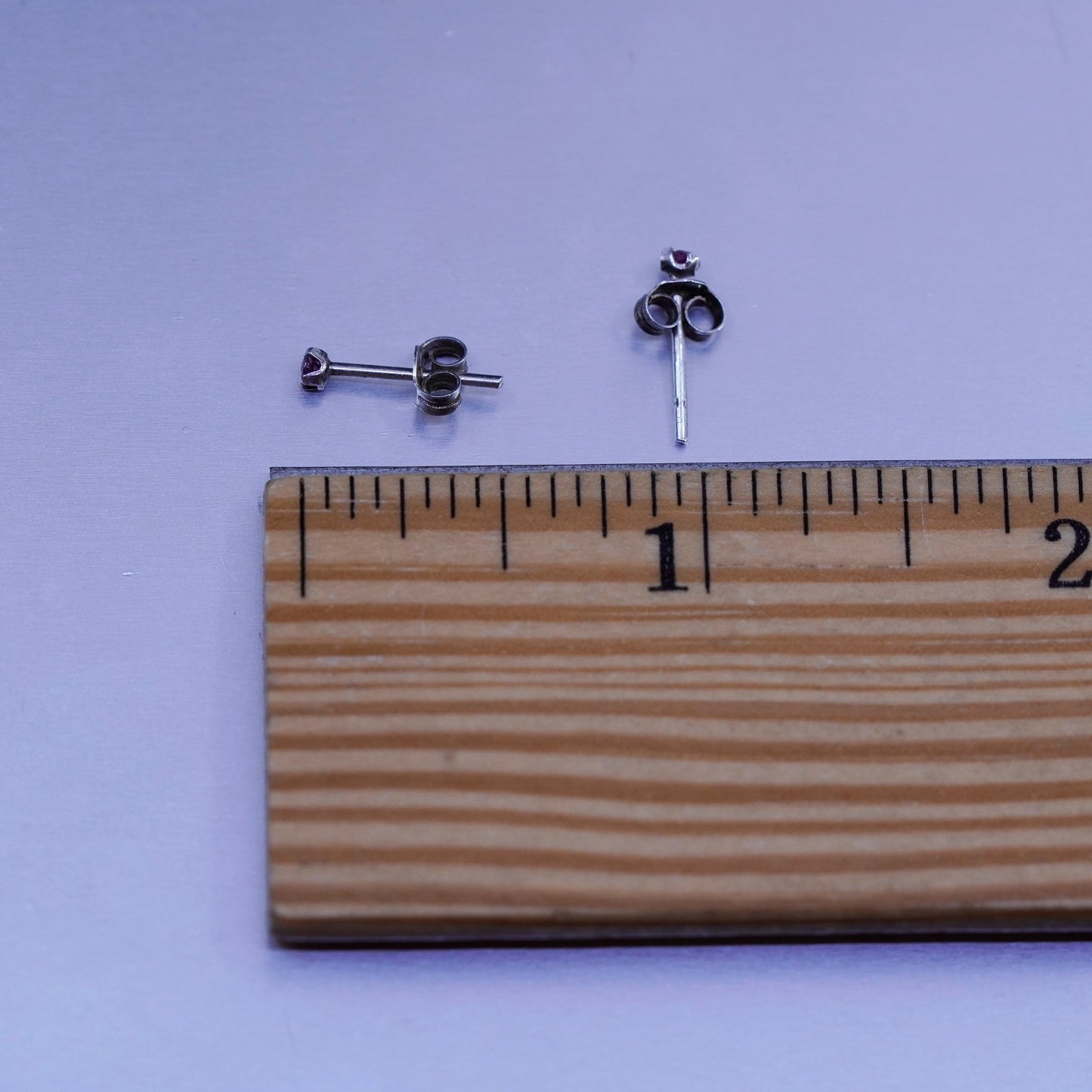 Vintage Sterling 925 silver earrings, studs with tiny ruby inlay