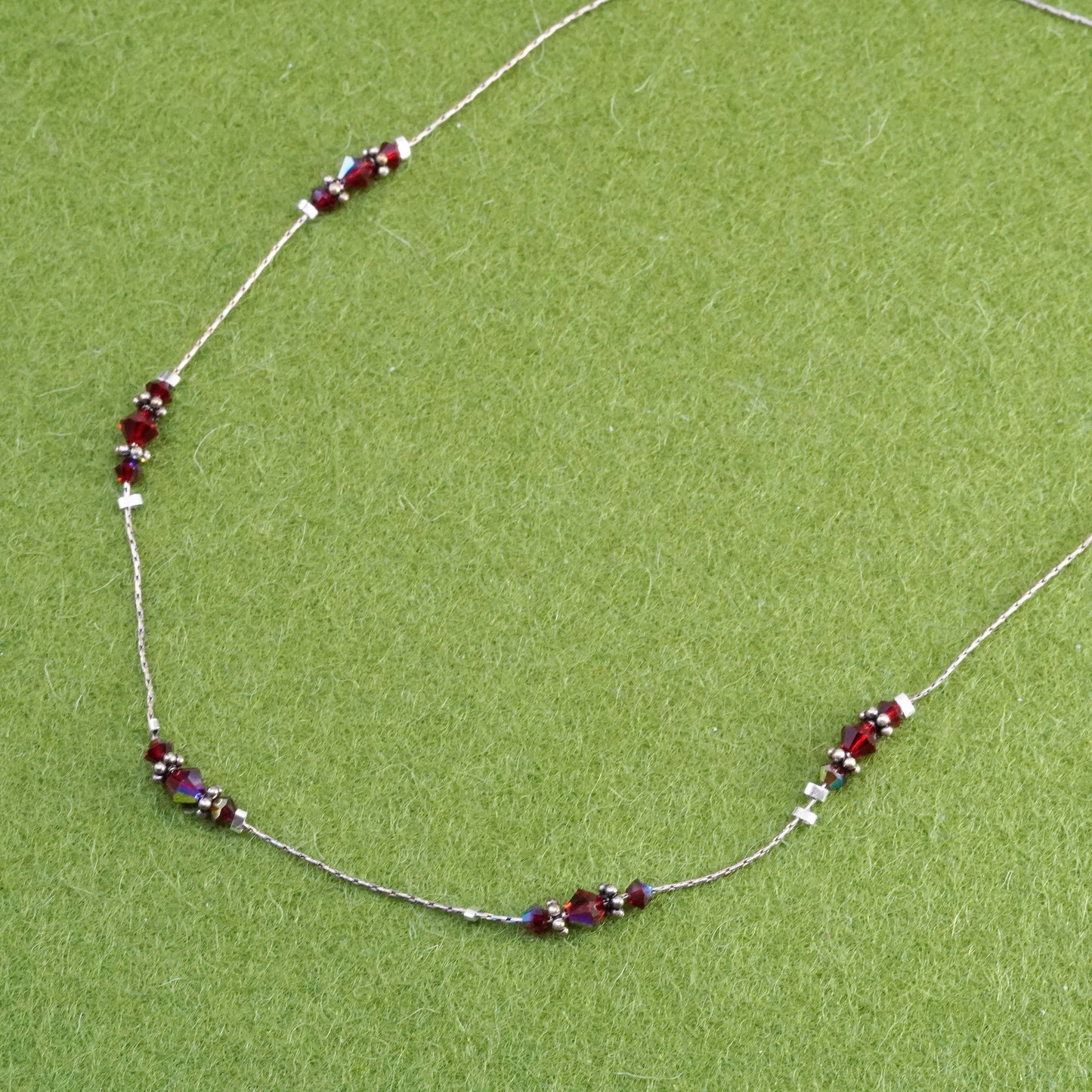 16”, vintage Sterling silver necklace, Italy 925 snake chain with garnet beads