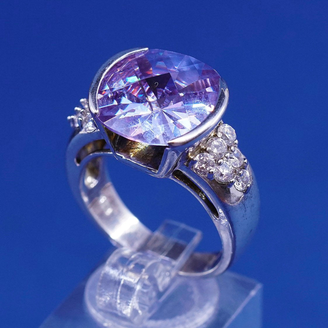 sz 8.75, vtg Sterling silver handmade ring, 925 w/ amethyst ring