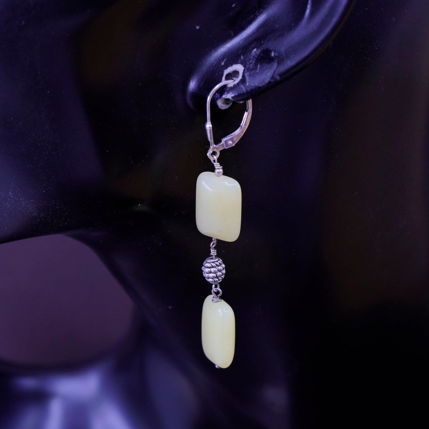 2.25”, Vintage Sterling 925 silver handmade earrings with jade beads
