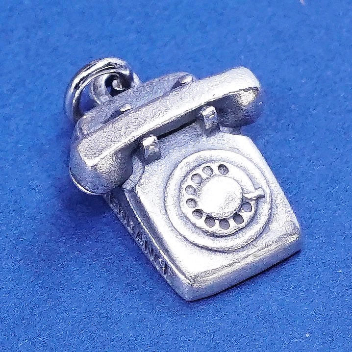 Sterling silver handmade old fashion line telephone, phone pendant, 925 charm