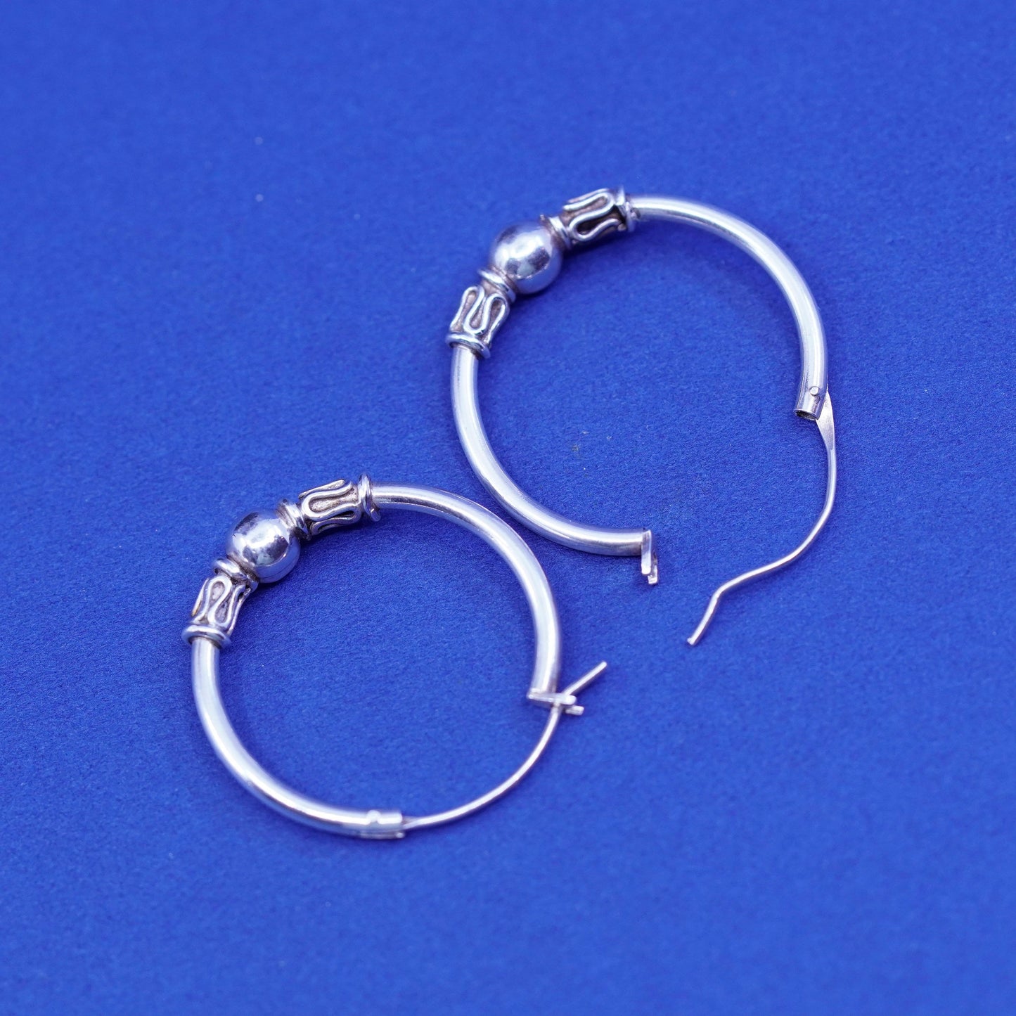 1”, vintage Sterling silver handmade hoop earrings, 925 huggie