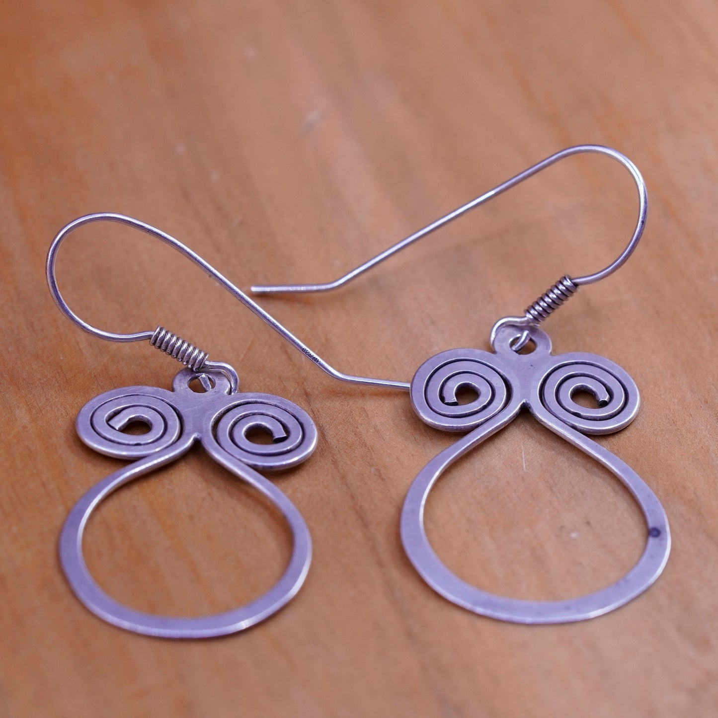 Vintage Sterling 925 silver handmade earrings with swirly dangle