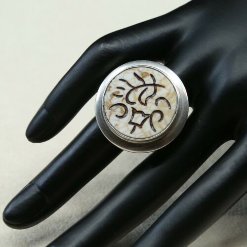 Sz 9.5, Vtg Sterling Silver Handmade Ring, 925 Silver Engagement Ring W/ agate