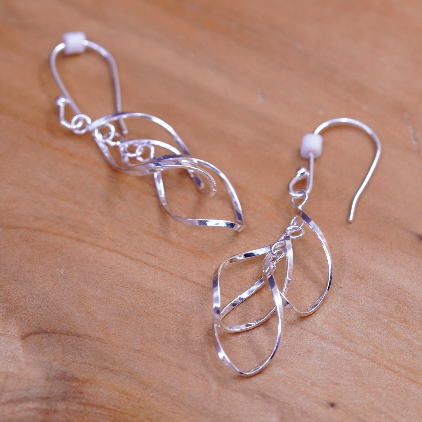 Vintage Sterling silver handmade earrings, 925 twisted dangle