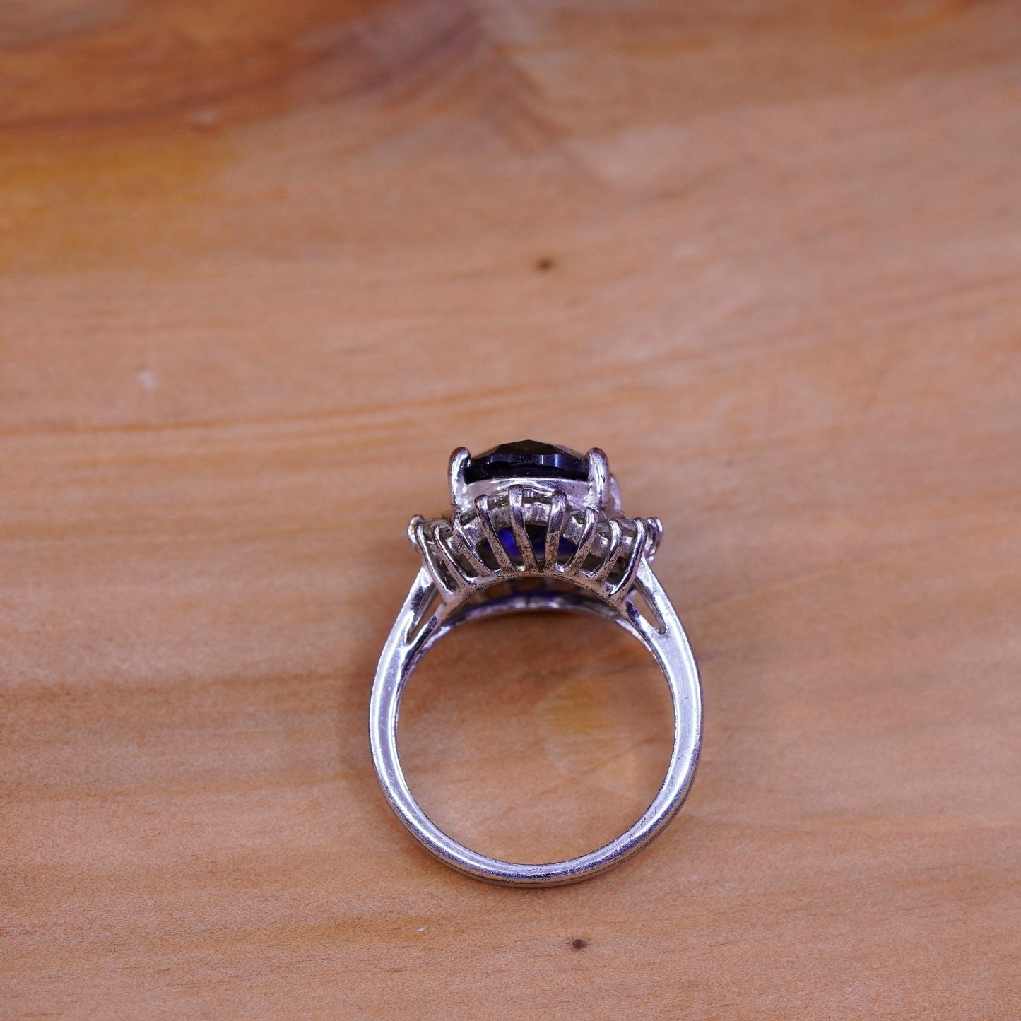 Size 7, vintage Sterling silver handmade ring, 925 with crystal and sapphire