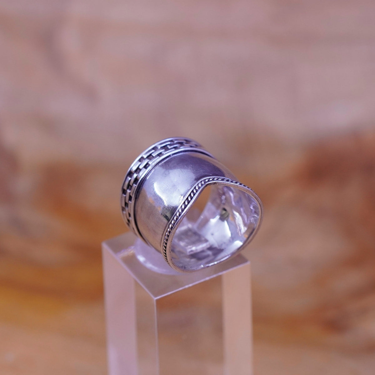 Size 6.5, vintage Sterling silver handmade ring, 925 wide band w/ textured edge