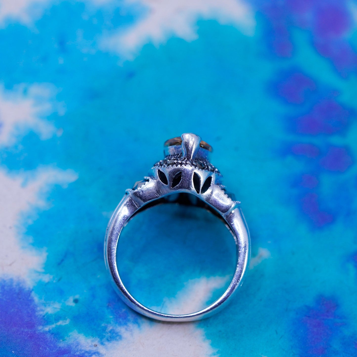 Size 6, 925 Sterling 925 Silver citrine cocktail Ring citrine Marcasite