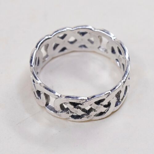 Sz 12.5, Vtg Sterling Silver Handmade Ring, 925 Silver Band W/ Irish Celtic Knot