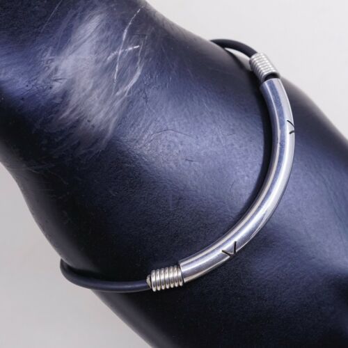 7.5” Vtg Mexico Black Rubber Handmade Bracelet W/ Sterling 925 Silver Slide Bar