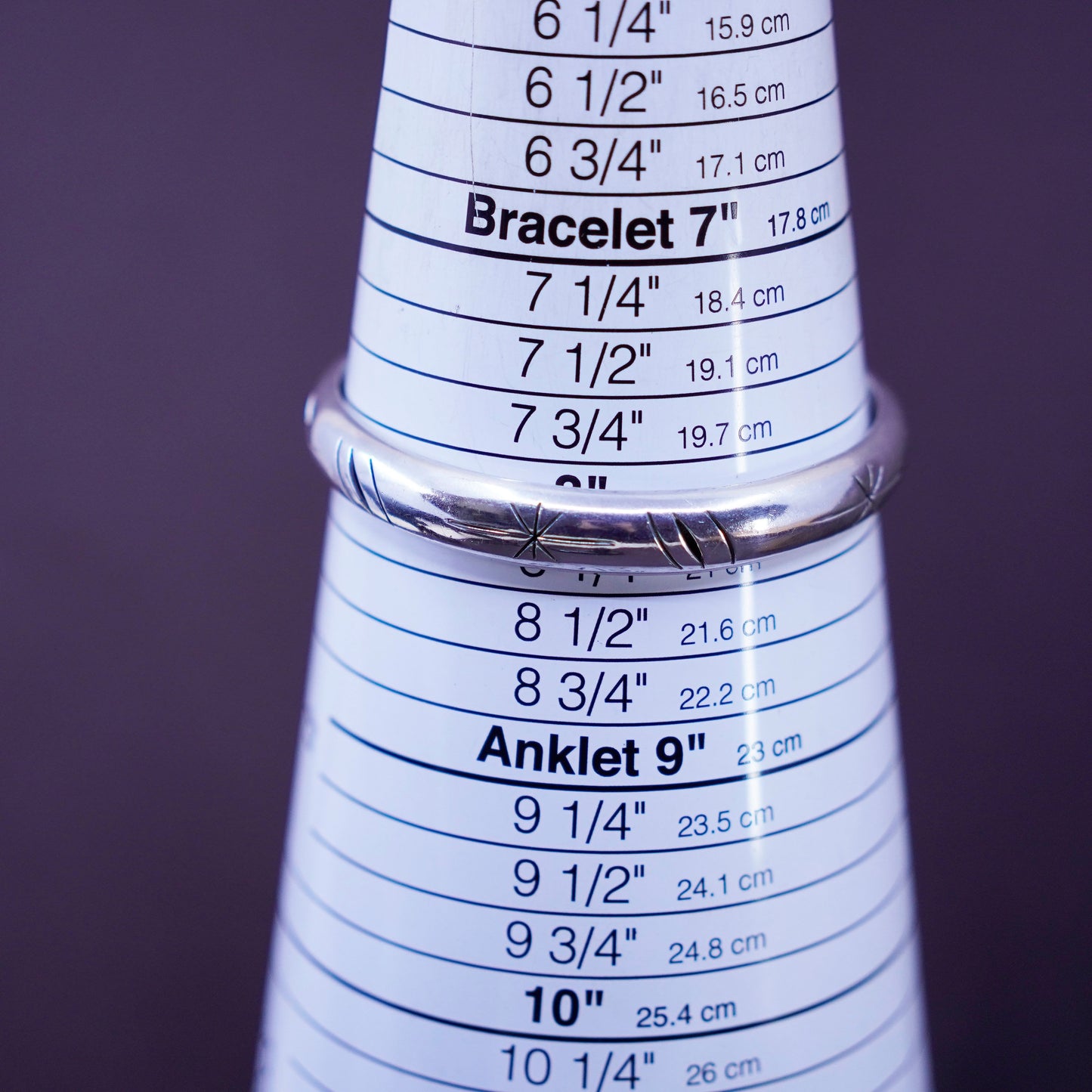 8”, Vintage Mexico Sterling silver handmade bracelet, 925 bangle with cut out