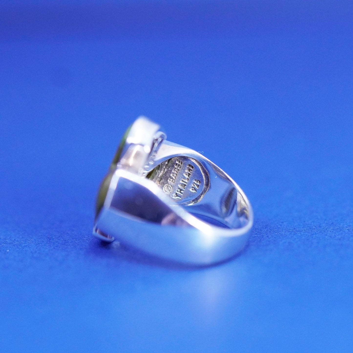 Size 7, vintage sterling silver handmade ring, 925 band jasper Jerusalem cross