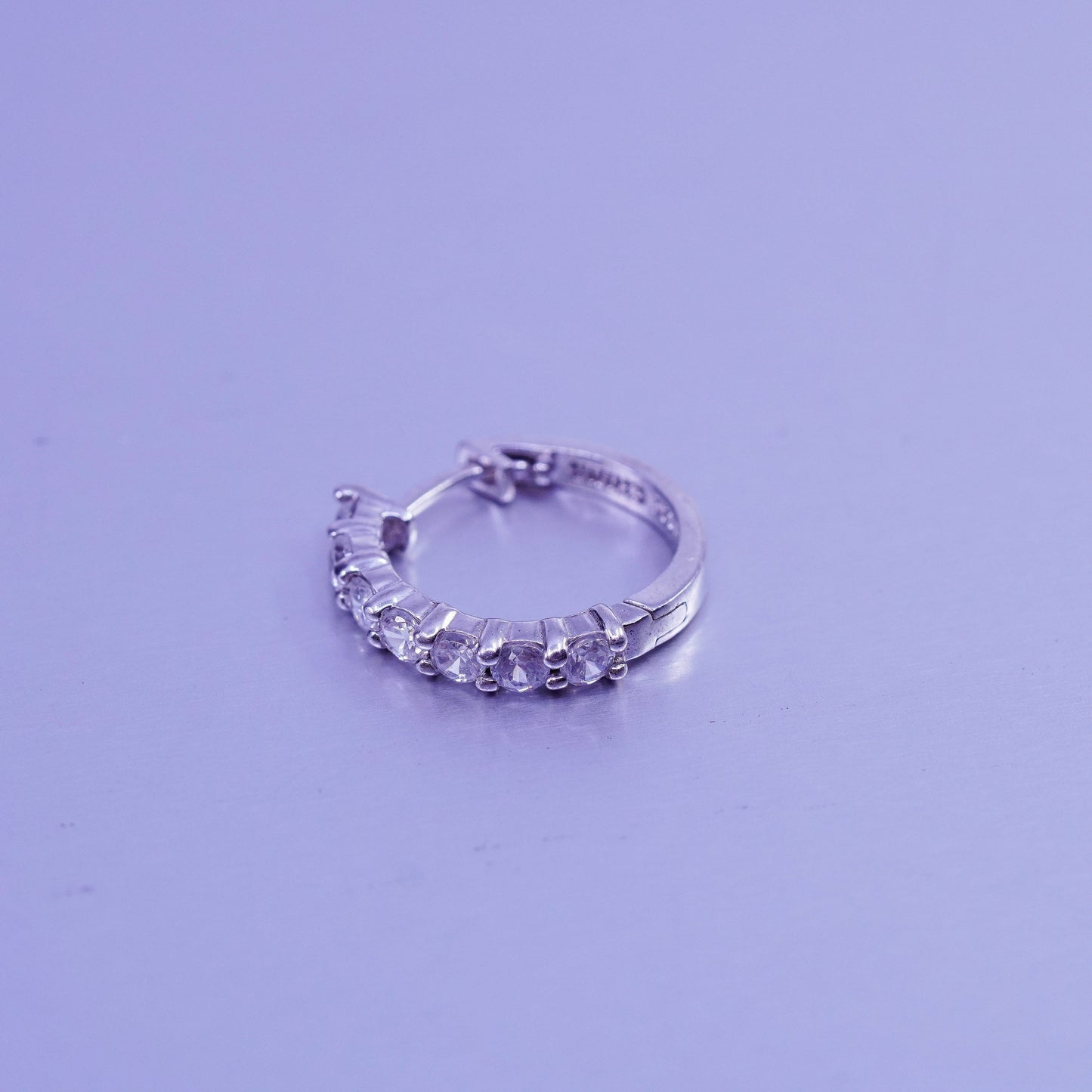 0.5”, vintage Sterling silver handmade earrings, 925 huggie hoops with cz