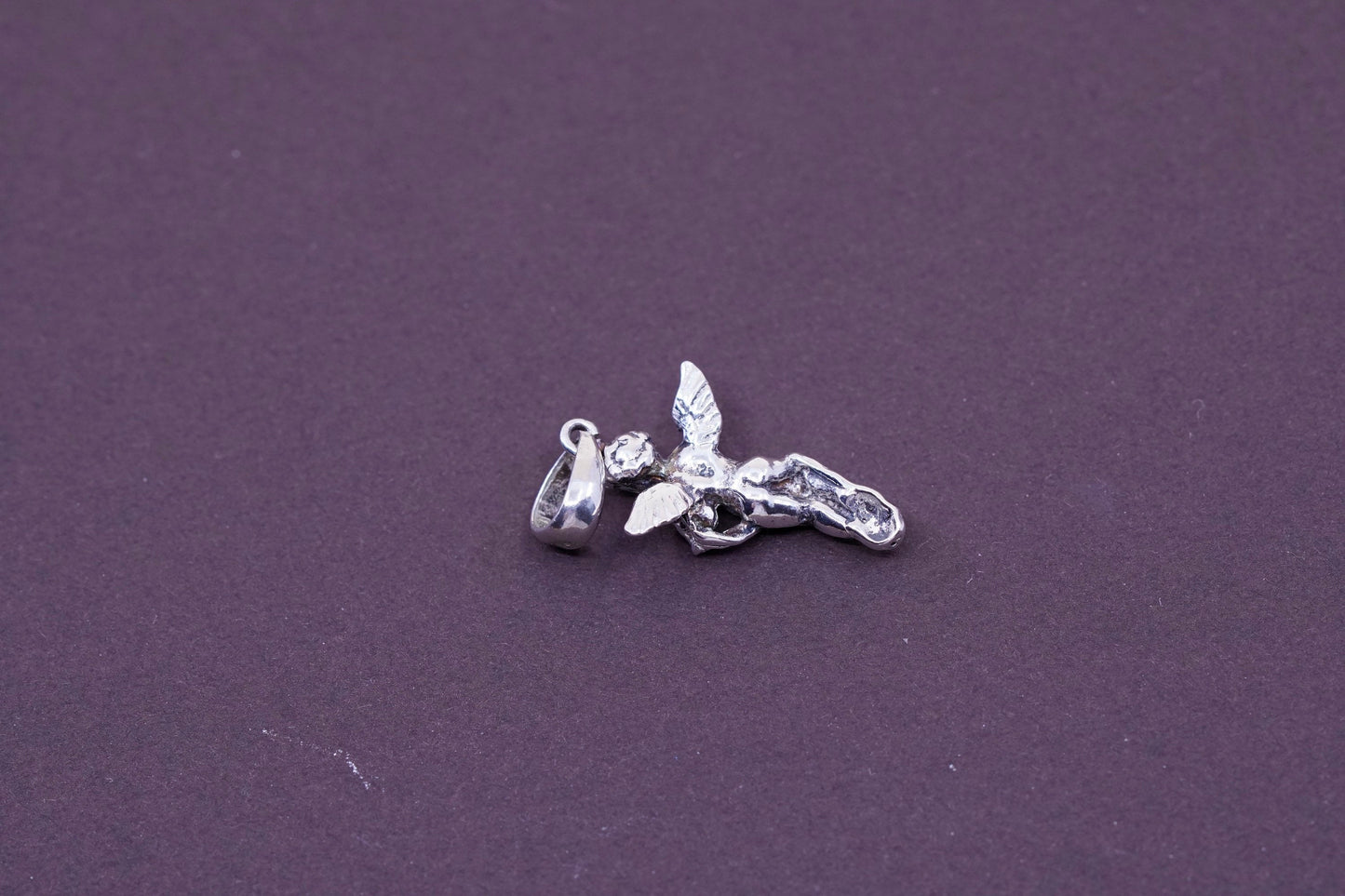 Vintage Sterling silver handmade pendant, Italy 925 angel with trumpet charm