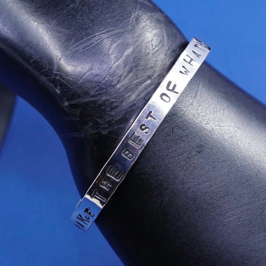 6.75", vtg sterling silver handmade bracelet, hammered quote 925 cuff well make