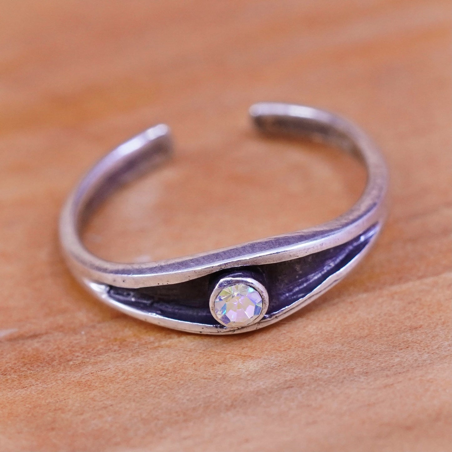 Size 3.25, Vintage Sterling silver handmade ring, 925 open band with cz