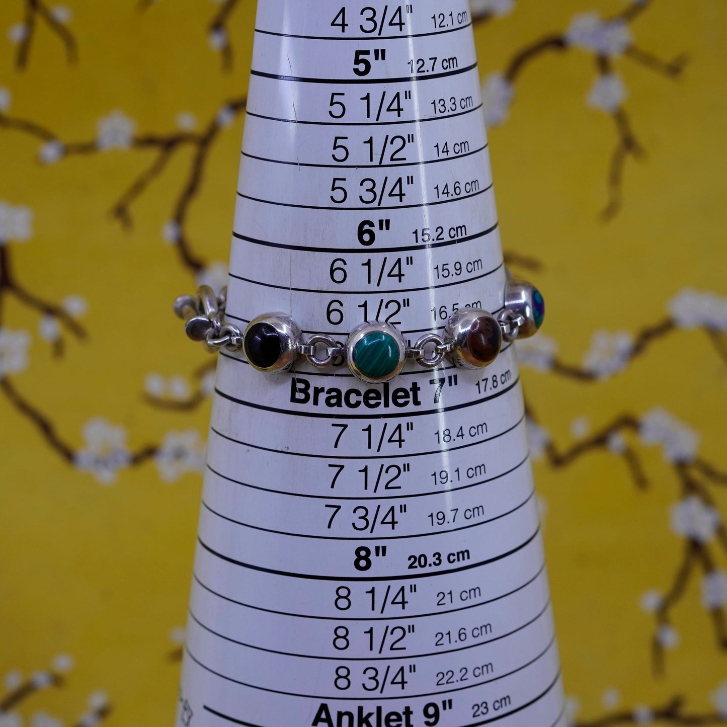 6.75”, mexico Sterling 925 silver bracelet with onyx jasper malachite azurite