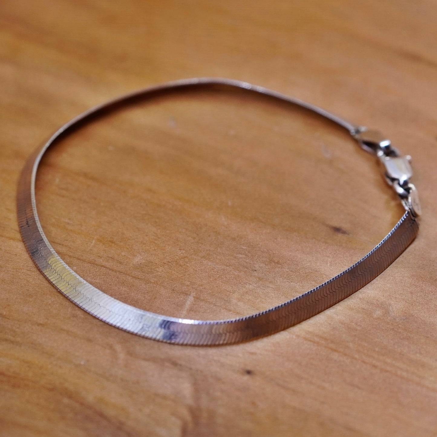 7”, 4mm, Vintage Sterling silver herringbone bracelet, Italy 925 chain