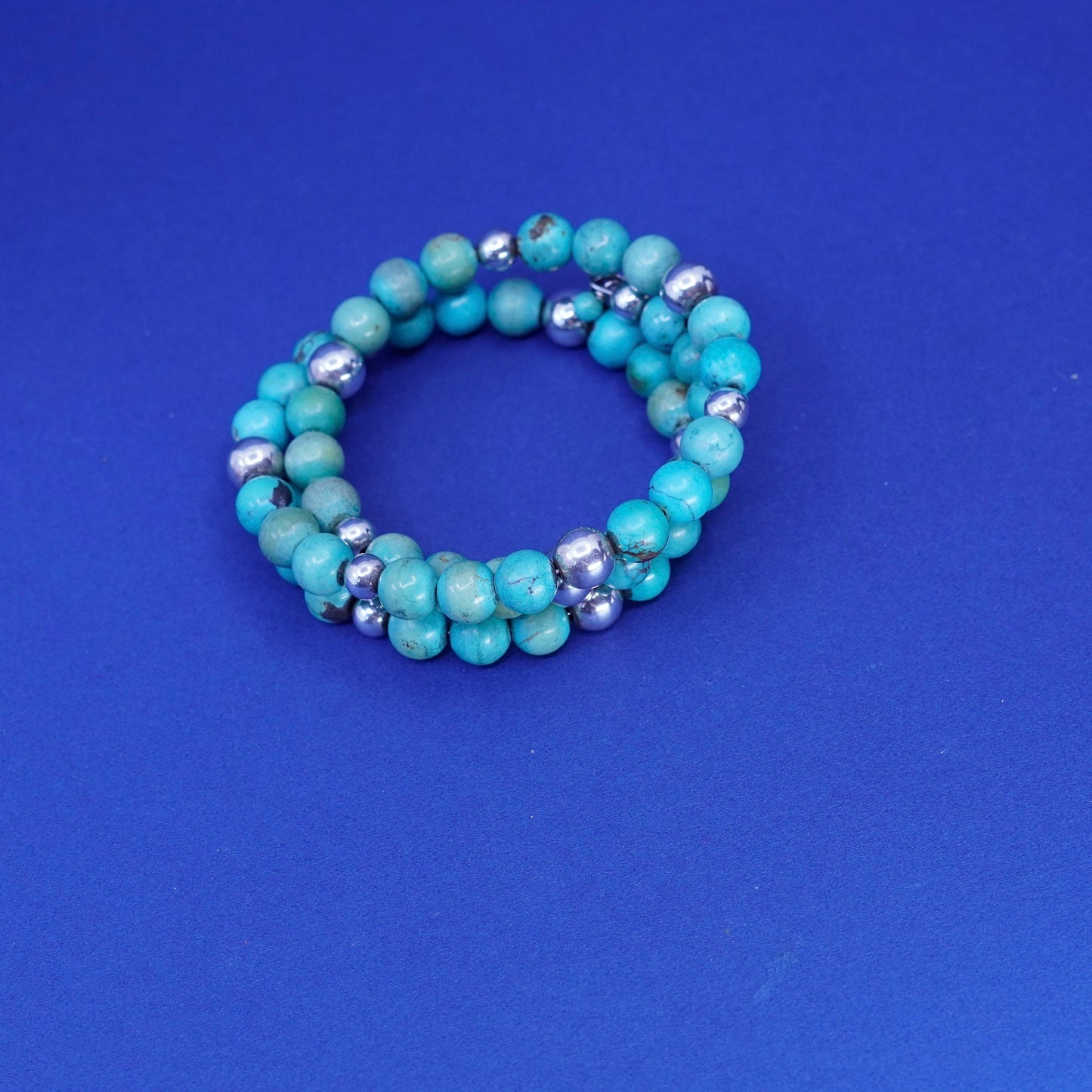 6.5”, sterling silver handmade bracelet, 925 wrap bangle with genuine turquoise