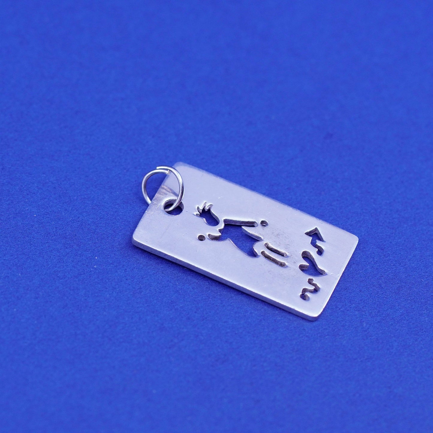 Vintage Ann sterling silver handmade pendant, 925 rectangular charm with girl