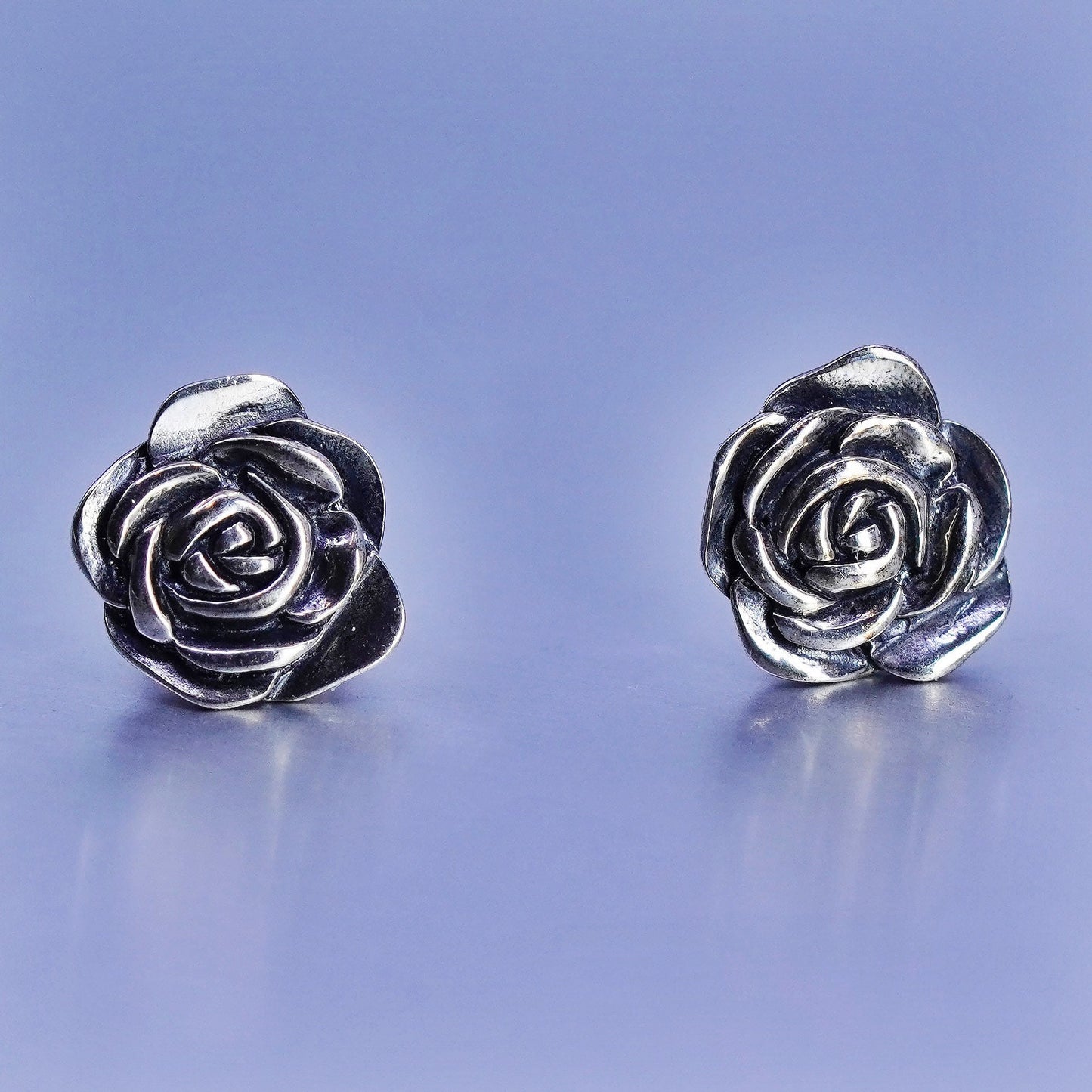 vtg Chamilia Cham Sterling 925 silver handmade rose bud flower earrings, studs