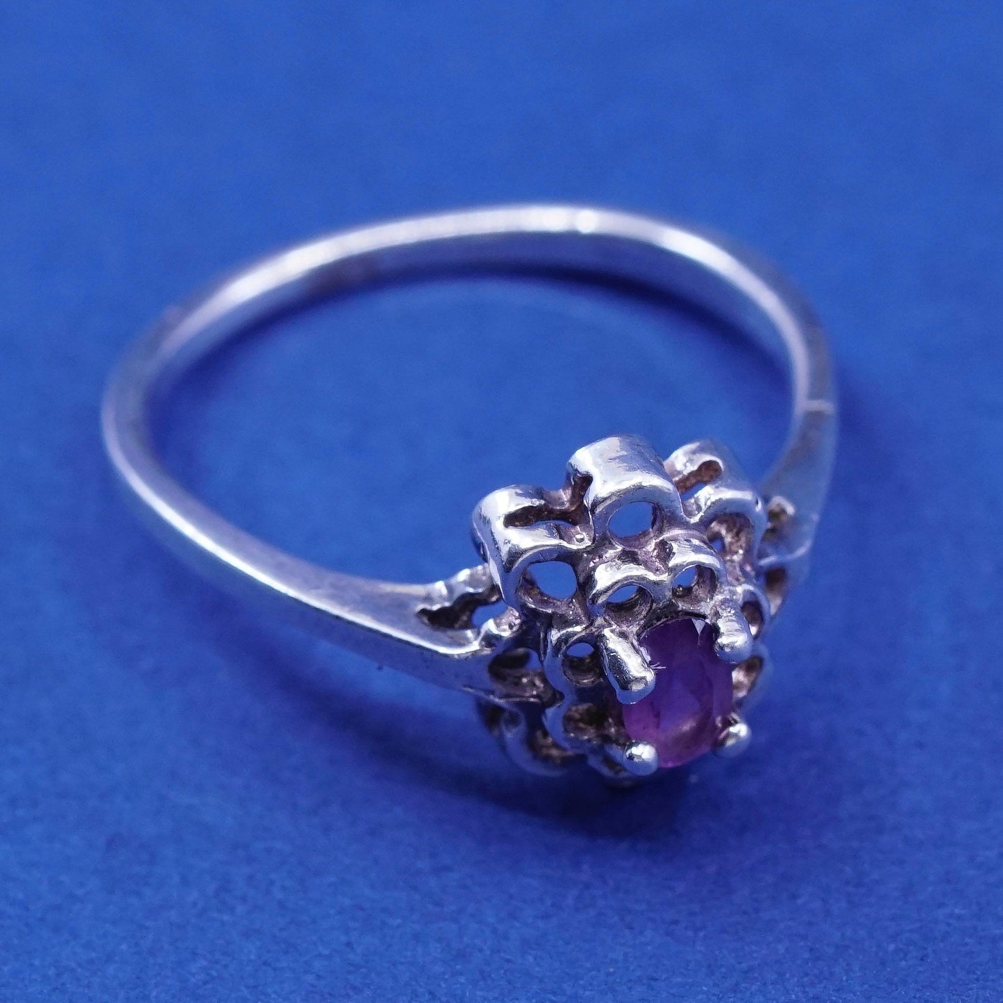 Size 7.5, Vintage Sterling silver handmade ring, 925 with amethyst,