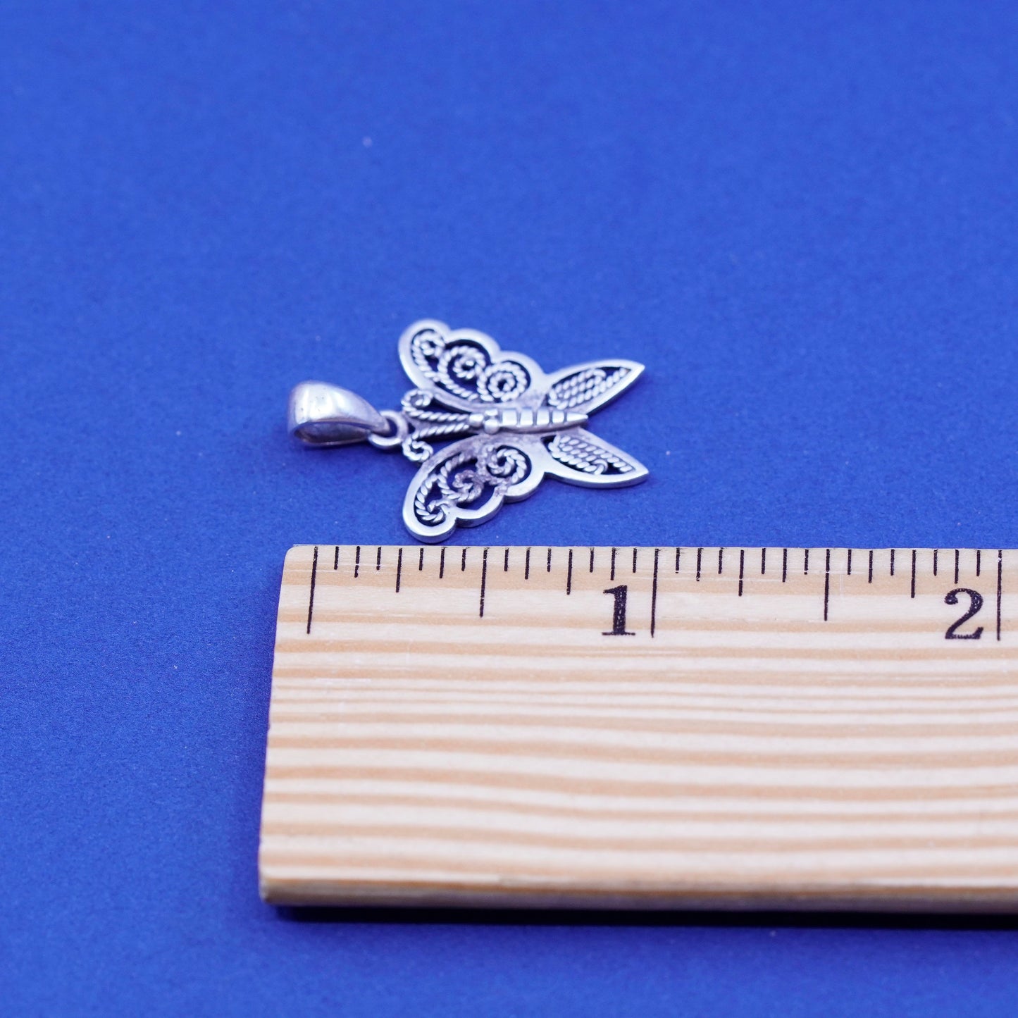 Vintage sterling silver handmade pendant, 925 filigree butterfly