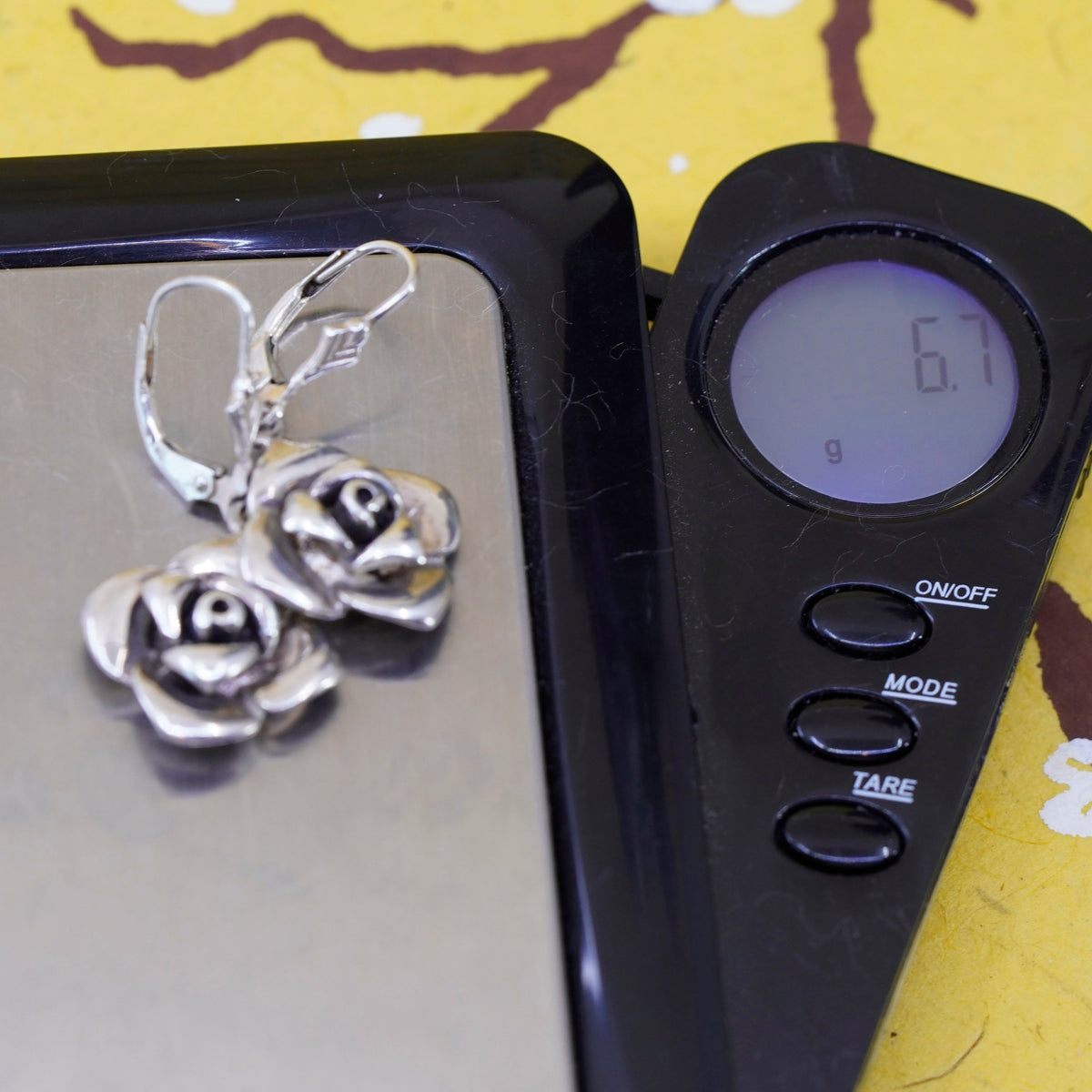 Vintage Sterling silver handmade earrings, 925 rose flower drops