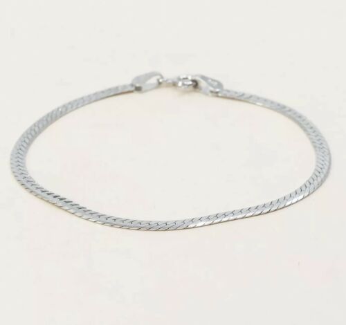 7.25”, 4mm, vtg Sterling Silver Bracelet, Italy 925 Silver Flatten Nugget Chain