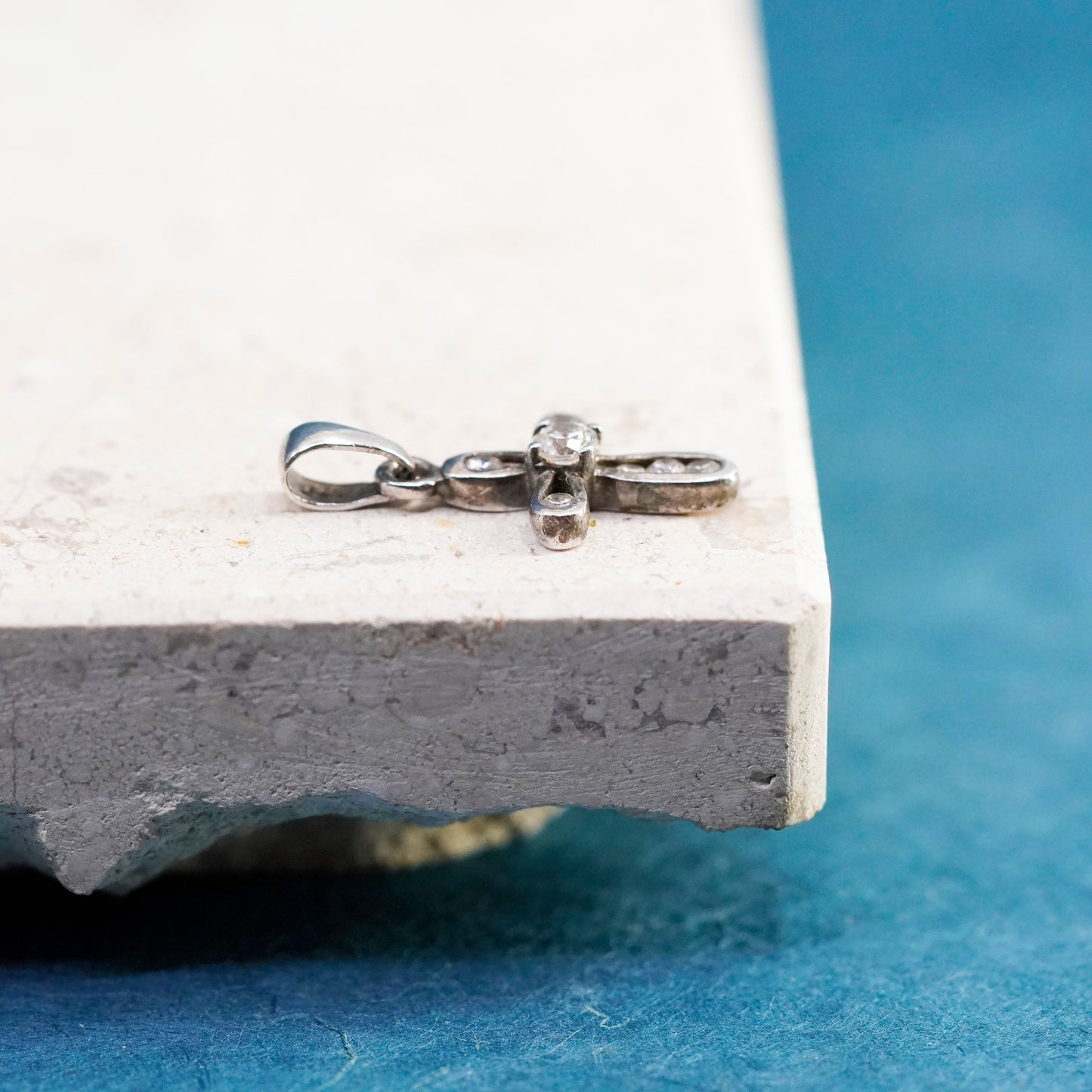 Vintage Sterling silver handmade pendant, 925 cross with cz