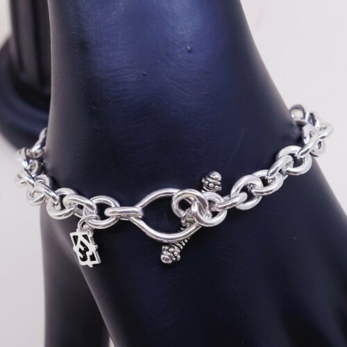 6.75”, 5mm, Vtg Sterling Silver Handmade Bracelet, 925 bold circle Charm chain