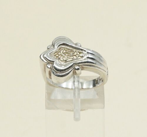 Size 6.5, Vtg Two Tone Sterling Silver Handmade Ring, 925 Band W/ 18K Filigree