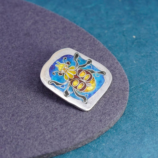 Vintage Sterling 925 silver handmade pendant with enamel spider
