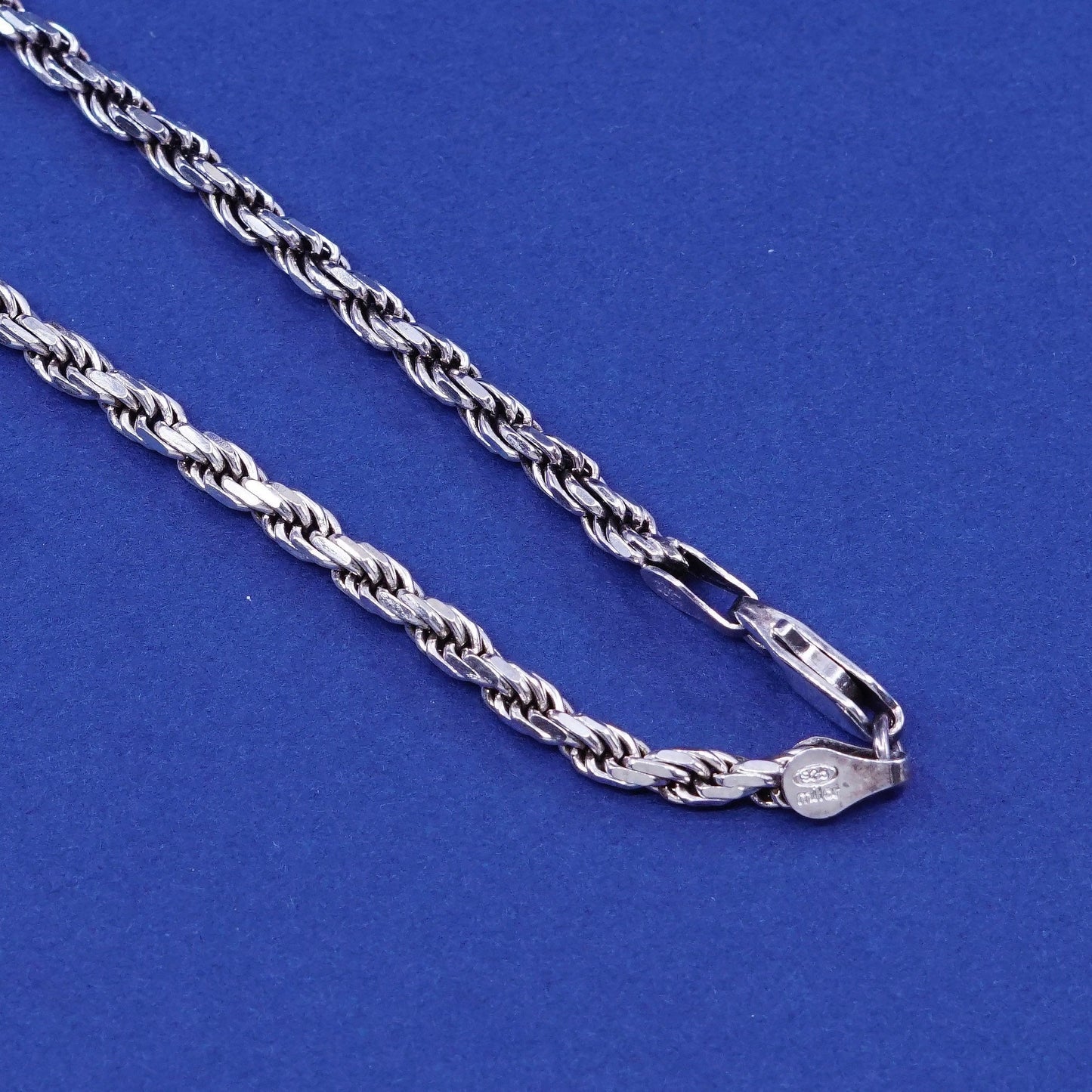 20”, 4mm, vintage milor italy sterling silver necklace, 925 diamond rope chain